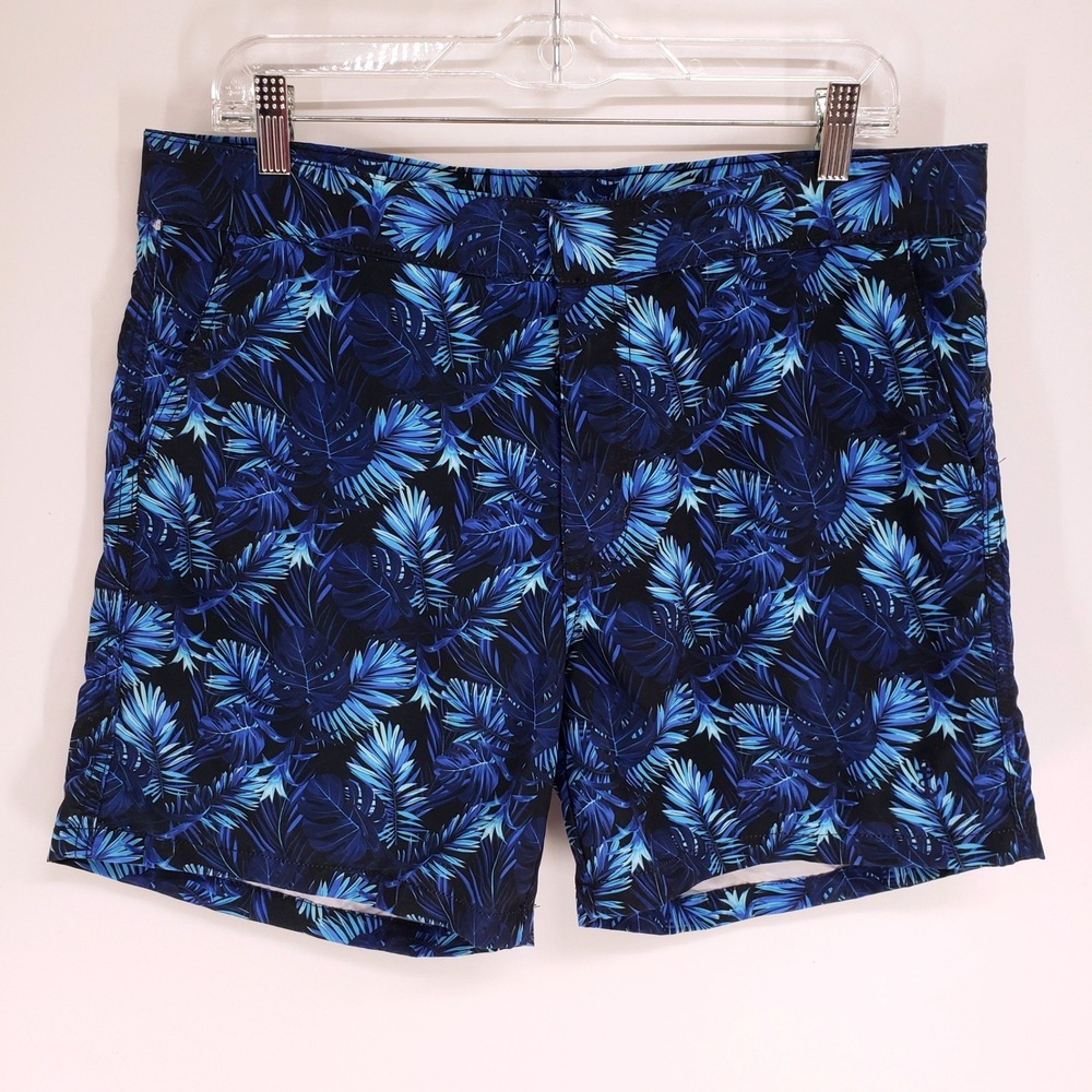 Retromarine Tropical Palm Leaf Swim Shorts Mens 33 Blue Black Board Shorts